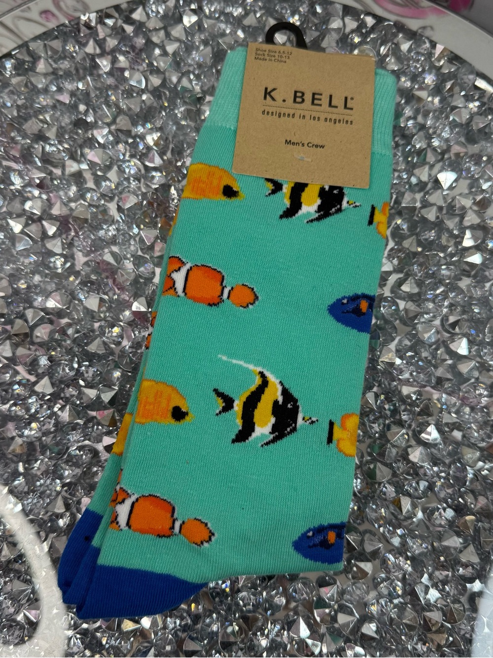 K. Bell socks Men's Fish Pattern Crew Socks - Teal